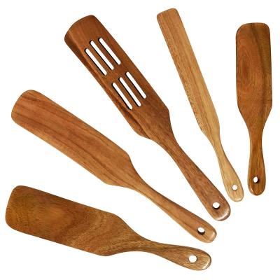 China Sustainable New Design 5 Pcs Spurtles Kitchen Tools Non-Stick Wooden Cookware For Stirring Mix And Serving for sale