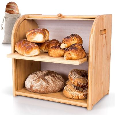 China Rustic Living Tier Bamboo Space Saving 2 Roll Desktop Bread Bin Bread Bin For Countertop for sale