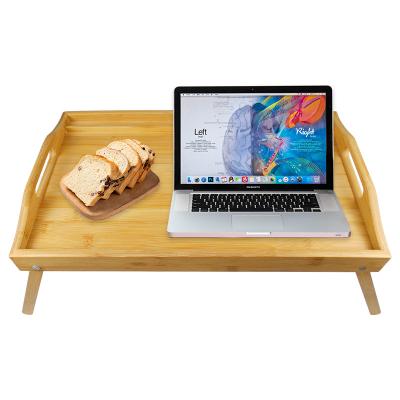 China Mordern Natural Breakfast Bed Tray Dinner Tray Kitchen Serving Bed Table Bamboo Wood Tray With Foldable Legs for sale