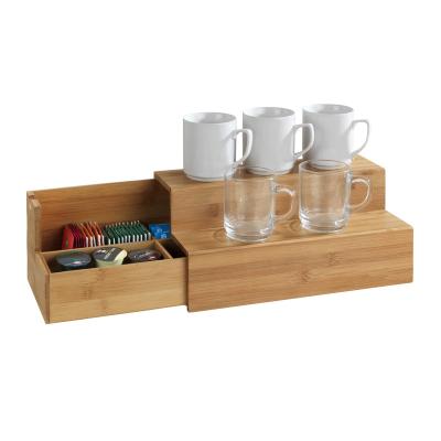 China Bamboo 2 Tier Viable Drawer Tea Bag Storage Box Organizer For Home And Kitchen for sale