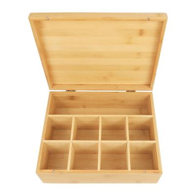 China 8 Adjustable Compartments Trunk Sustainable Bamboo Tea Box Storage Organizer Tin Box Tea for sale