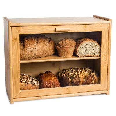 China KITCHEN Large Bamboo Double Layer Bread Box Sustainable For Kitchen Countertop for sale