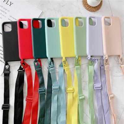 China Original Dirt-resistant Liquid Silicone Cross - Body Necklace Phone Case For iPhone 12 11 Pro XS Max XR X 8 7 PLUS SE 20 Lanyard Cord Strap Cover for sale