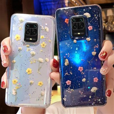 China Shockproof Dry Floral Real Glitter Transparent Soft Silicone Phone Case For Xiaomi Redmi Note 9S 9 Pro 8 8T Max 7 7A 8A K30 10X 10 Pro CC9 for sale