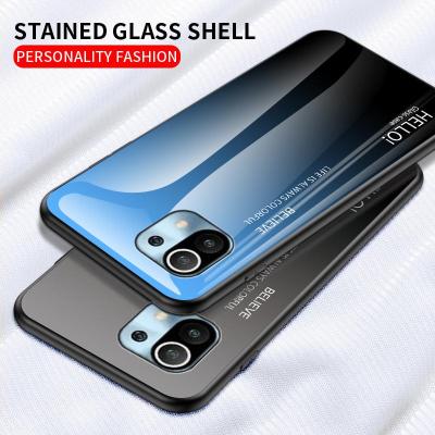 China Gradient for Xiaomi MI 11 pro case gradient tempered glass back cover protective case for xiaomi MI 11 10 10T pro MI 8 9 Lite 11pro shell for sale