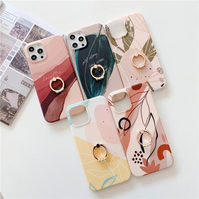 China Shockproof Luxury Painted Oil Painting Ring Stand Soft Case For iphone 13 pro 12 mini 12 pro X XR XS 7 8 plus max max se 2020 cover for sale