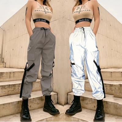 China Wholesale New Women's Anti-Wrinkle Fashion High Waist Lace Reflective Street Casual Pants Trousers For Ladies for sale