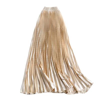 China Breathable Pleated Spring Word Pleated High End Silk Long Pleated Skirt New for sale