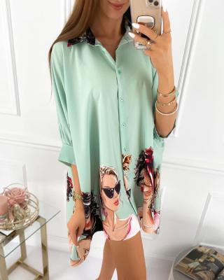 China New Breathable European American Ladies Blouse Printed 3/4 Sleeve Ladies Tops Women Blouse Shirt Dress for sale