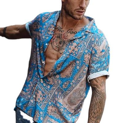 China 20201new European and American Anti-wrinkle Men's Hawaiian Casual Beach Shirts Printing Short Sleeve for sale