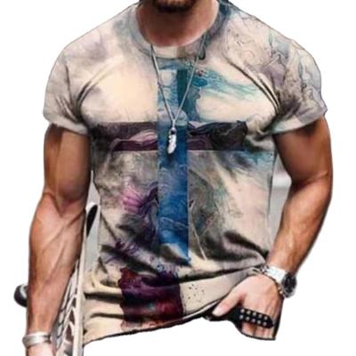 China Anti-wrinkle stain 2021 new men's T-shirt printing cross round neck short sleeve street trend plus size men's T-shirts for sale