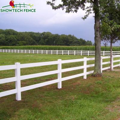 China Easily Assembled White Cattle Vinyl 3 Rails PVC 3 Rail Horse Meadow Farm Fence Post Ranch for sale