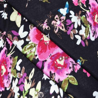 China 100% Sustainable Rayon Rope Flower Print Knitted Fabric Fashion For Dress for sale