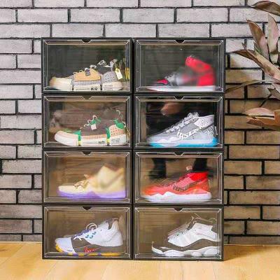 China Custom Strong and Stackable Poplar Logo Magnetic Plastic Storage Transparent Logo Shoe Box for sale