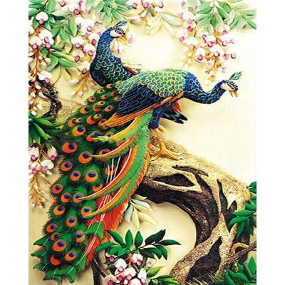 China Modern Wholesale Pine Wood Framed Digital Painting By Numbers Charming Peacock On Canvas For Adults for sale