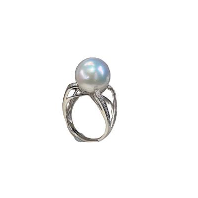 China CLASSIC Natural Freshwater Pearl Ring 12-13mm 925 Sterling Silver Four Prong Adjustable Ring for sale