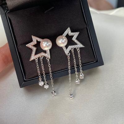 China FASHIONABLE Meteor House Japanese T Series Comet Akoya Sea Water Beads Cute 925 Sterling Silver Stud Earrings Women Jewelry Gift Party for sale