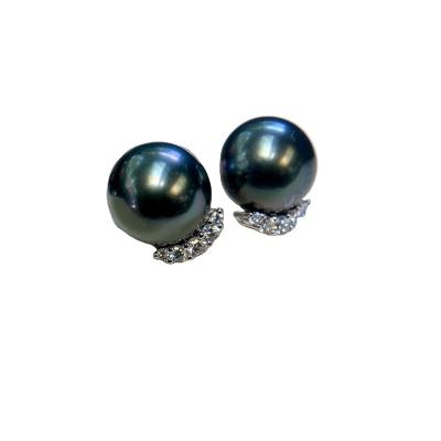 China Luxury Black Deep Earthy Seawater Natural Freshwater Pearl S925 Sterling Silver Stud Earrings for sale