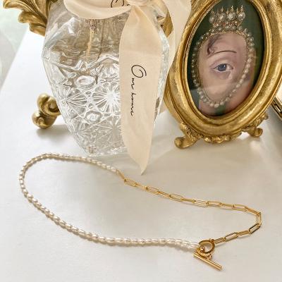 China Female Natural Freshwater Pearl Vintage Temperament Asymmetrical Chain Splicing Simple Collar Clavicle Scarf for sale