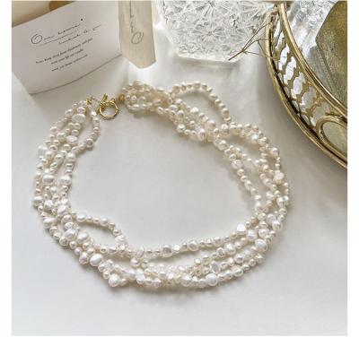 China Vintage French vintage upper sense of a natural baroque pearl necklace female chokermulti layer clavicle chain for sale