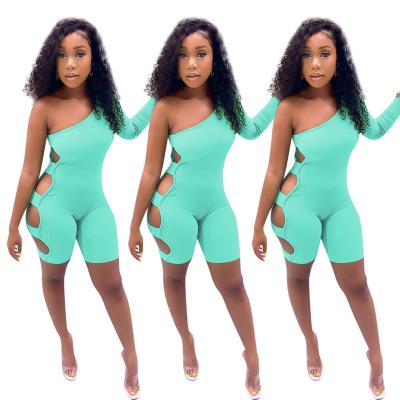 China 2021 summer one shoulder green breathable jumpsuit new arrival on sale casual women rompers jumpsuit clubwear for sale