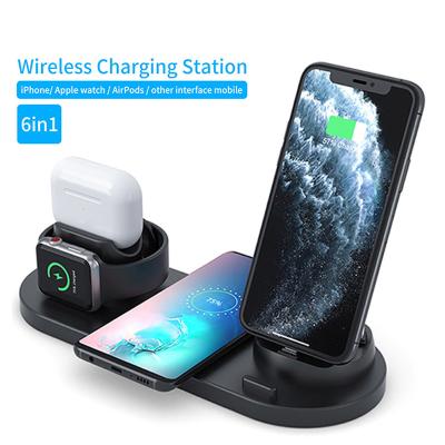 China Cell Phone Fast Charger 6 in 1 Wireless Charger Dock Station for iPhone Android USB Type-C Phones 10W Qi Fast Charging Apple Watch AirPods Pro for sale