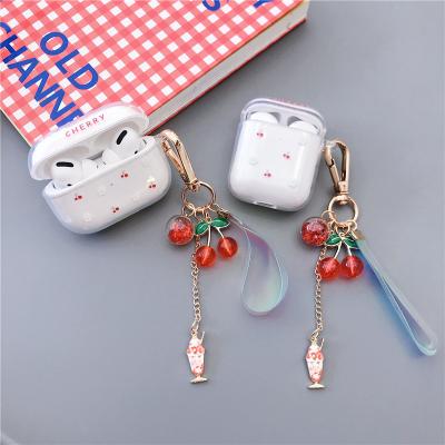 China For Earphone Cherry Cream 3D Key Chain For Airpods Pro Case With Strap For Airpod Case Clear Hook For Airpods Case for sale