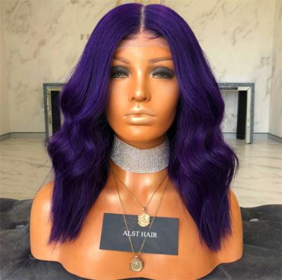 China Preplucked Silky Straight Hair Short Wavy Lead Wave 100% Dark Purple Wigs For Women for sale