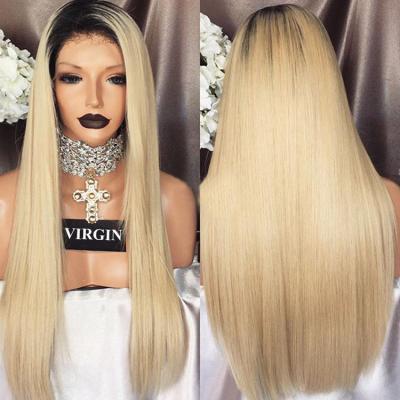 China Wave 10a Grade Silky Straight Glueless Hair Wigs Straight Lace Front Wig Blonde for sale