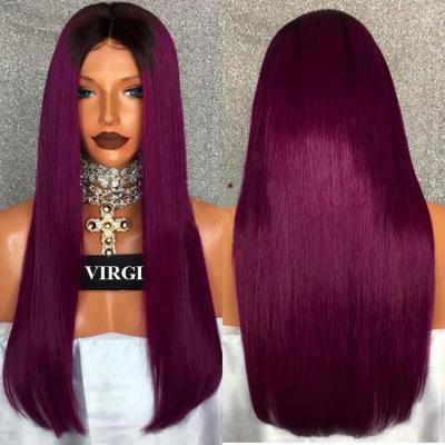 China Straight Wave 22Inch T1B/Purple Ombre Silky Straight Peruvian Virgin Hair Lace Front Wigs for sale