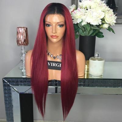 China Silky Straight Wave 26inch T1b/Red Ombre Brazilian Human Hair Full Lace Wig With Baby Hair for sale