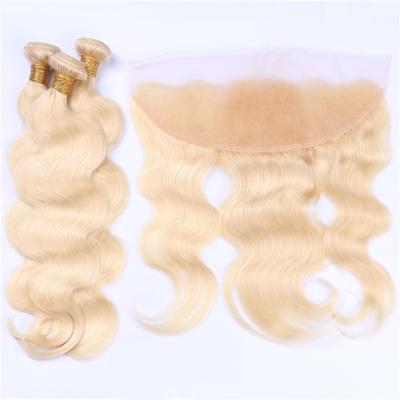 China Body Wave Wholesale 10a Top Grade Raw Virgin Brazilian Hair Weaves 613 Blonde Hair Bundles With Headband for sale