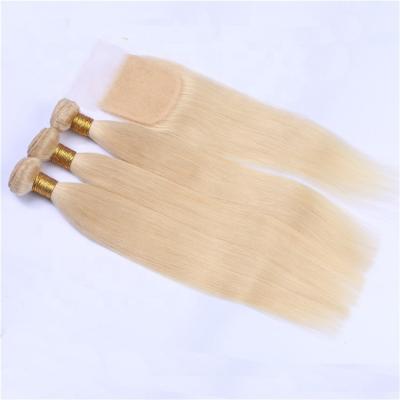 China Straight Virgin Remy Brazilian Hair Bundles And Blonde Malaysian Straight Closure Hair for sale