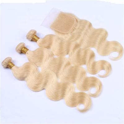 China Wholesale Remy Virgin Brazilian Human Hair Body Wave 613 Blonde Hair Bundles With Closure for sale