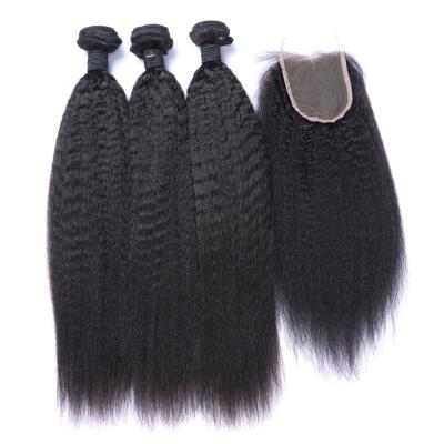 China Good Quality CURLY STRAIGHT Virgin Human Hair Curly Straight Hair Bundles With Lace Closure for sale