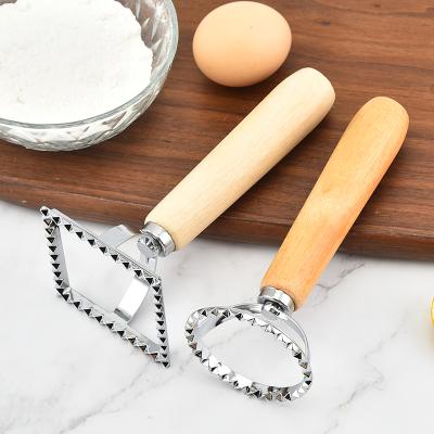 China Sustainable Wooden Handle Stainless Steel Cookie Mold Kitchen Dumpling Wonton Baking Tools for sale