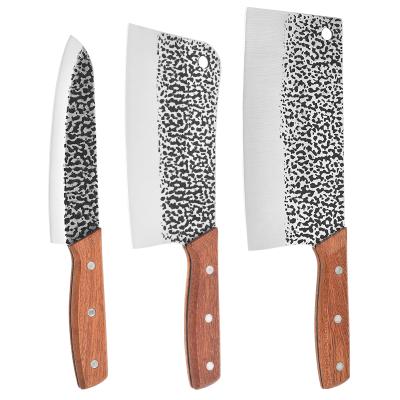 China High Quality Viable 3 Piece Kitchen Chef Knife Fruit Knife Hammer Forging Kitchen Knife Set for sale