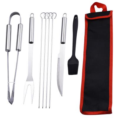 China Easily Cleaned 8 Piece Stainless Steel BBQ Accessories Tool Kit Outdoor BBQ Tool Kit With Oxford Bag for sale