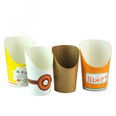 China Food Grade Disposable Kraft Paper French Fries Cups Take Away Paper Chips Cup 16Oz Customized French Fries Scoop Paper Cup Foldable Fren for sale