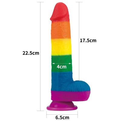 Cina Tazza liquida di Toy Faked Penis With Suction del sesso del dildo dell'arcobaleno del silicone 22.5cm in vendita