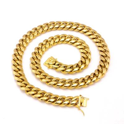 China Hiphop Hip Hop Gold Plated Jewelry Wholesale Stainless Steel Cuban Chain Necklace Bracelet Men Gold plated Bracelet Miami Cuban for sale