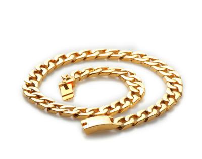 China Hiphop Stainless Steel Flat Cuban Link Chain Necklace for Men Casting 18k Gold Plated Jewelry for sale