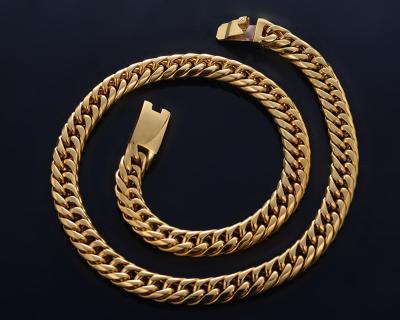 China Hiphop Curb Cuban Link Chain Bracelets Necklace for Men High Polished Stainless Steel Curb Gold Chains for sale