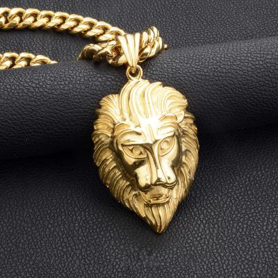 China Hiphop Hot Selling Stainless Steel Cuban Chain Necklace with Lion Head Pendant 14mm Cuban Necklace Animal Lion Head CharmJewelry for sale