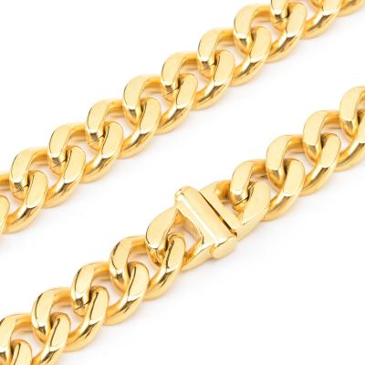 China Hiphop Men Chain Jewelry High Polished Stainless Steel Cuban Necklace 10mm/12mm Wide Yellow Gold Chain for sale