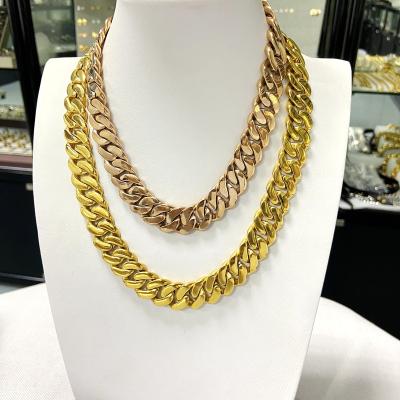 China Europe and America Trending Products Miami Cuban Link Chain Necklace 316L Stainless Steel Gold Casting Chain Hop Hop Men Jewelry for sale