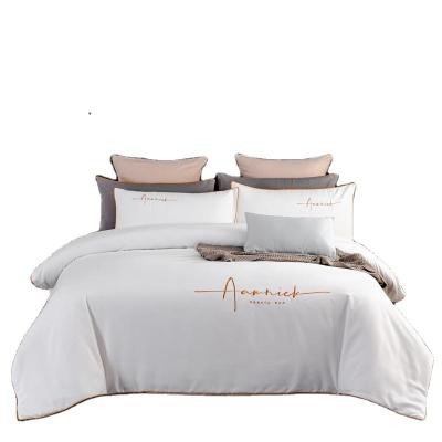 China New Four Seasons Nondisposable Pure Light Luxury Cotton Color Craft Embroidered Sheet Four Piece Set Sheet Four Piece Set White for sale