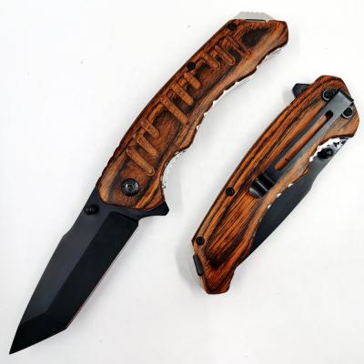 China Outdoor Camping Survival EDC (PK-150PW) Tactical Pocket Knife 4.7 Inch PakkaWood Cola Black Coatin Tanto Drop Point Blade Handle for sale