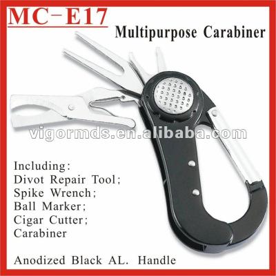 China Multi Functional Knife (MC-E17) Universal 5 Function Aluminum Golf Carabiner Hook Tool for sale