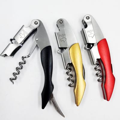 China (OP-20125) Durable Colorful Anodized Aluminum Stainless Steel Handle Build In Head Double Lever Wine Corkscrew Spiral Opener for sale